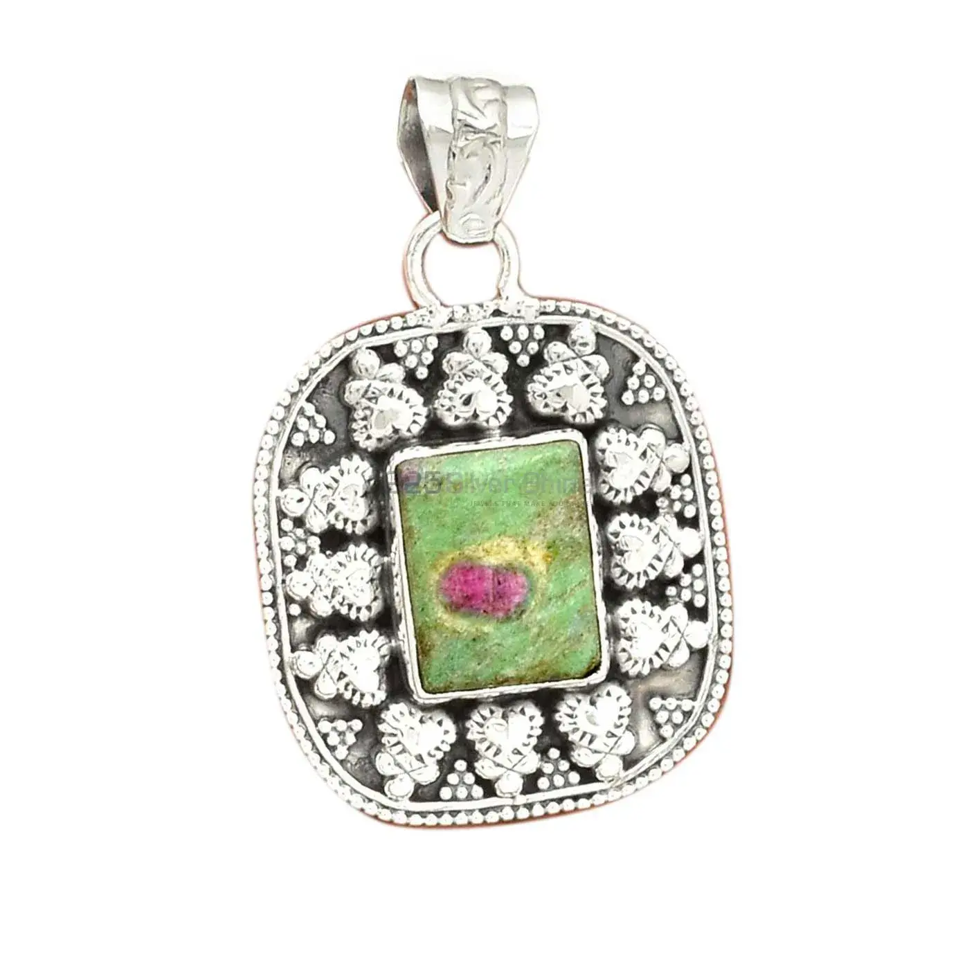 Solid Sterling Silver Pendants In Ruby Zoisite Gemstone Jewelry 925SP073-1_2