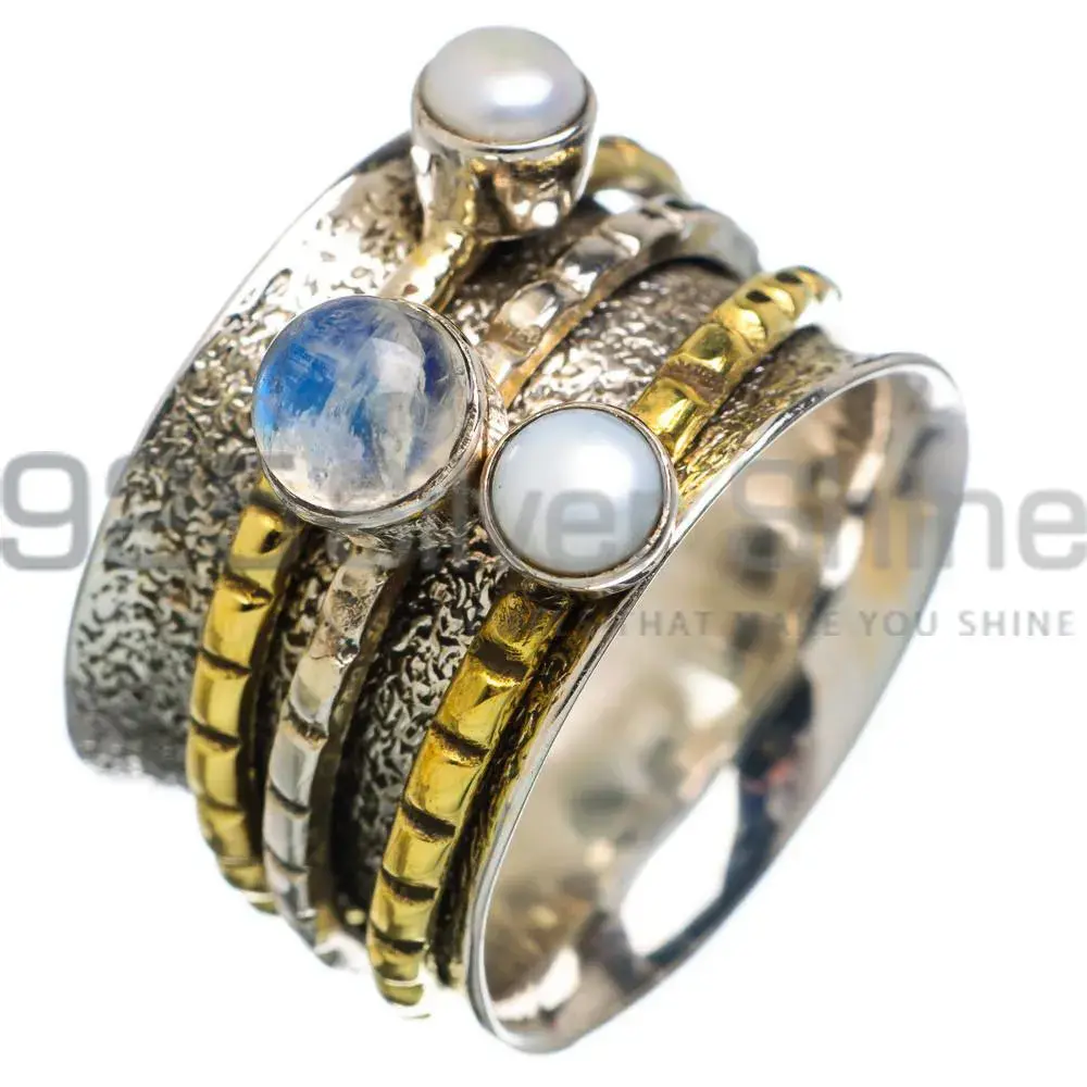Spinner Rings Sterling Silver With Moonstone-Pearl Stone Jewelry SMR119