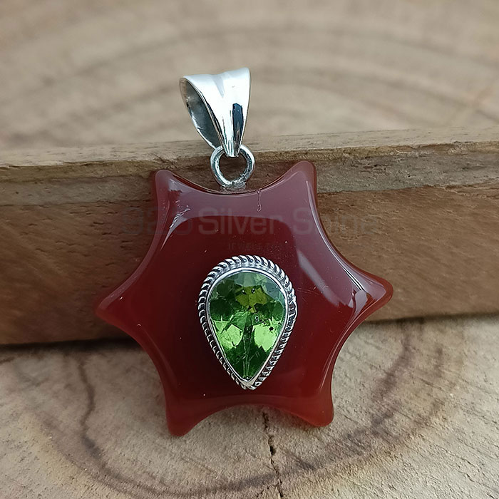 Star Red Onyx Gemstone Pendant In Sterling Silver 925NSP18_1