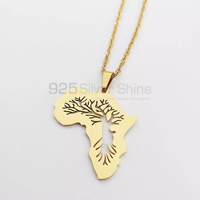 Sterling Silver Africa Map With Tree Branches Necklace MPMN364