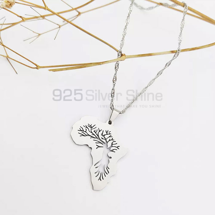 Sterling Silver Africa Map With Tree Branches Necklace MPMN364_1