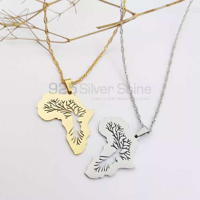 Sterling Silver Africa Map With Tree Branches Necklace MPMN364_2
