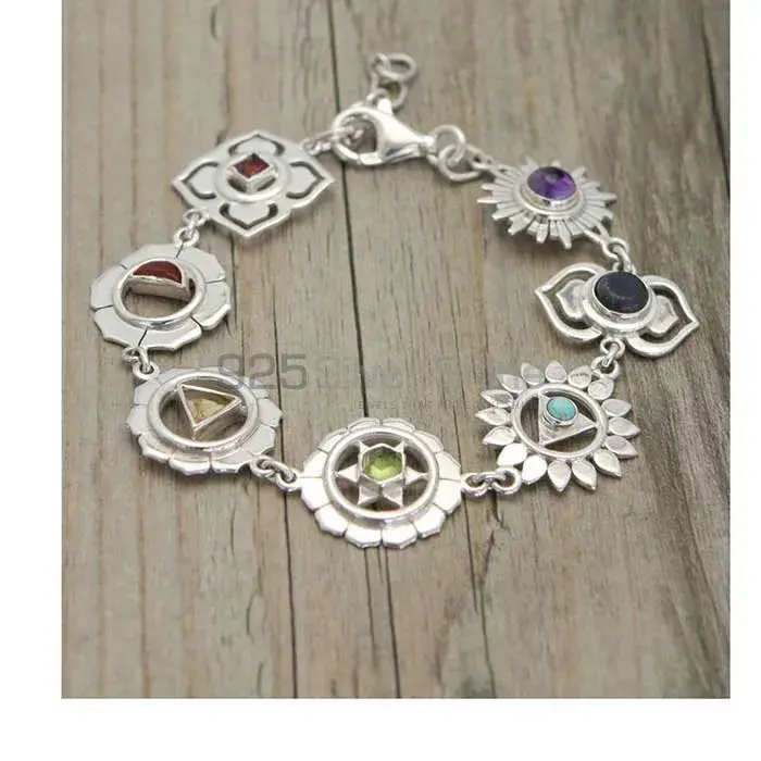 Sterling Silver Chakra Bracelet With Semi Precious Gemstone Jewelry SSCB118