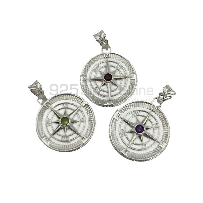 Sterling Silver Compass Pendant In Faceted Gemstone 925NSP25