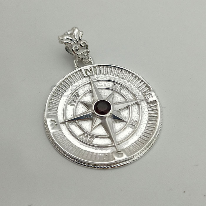 Sterling Silver Compass Pendant In Faceted Gemstone 925NSP25_1