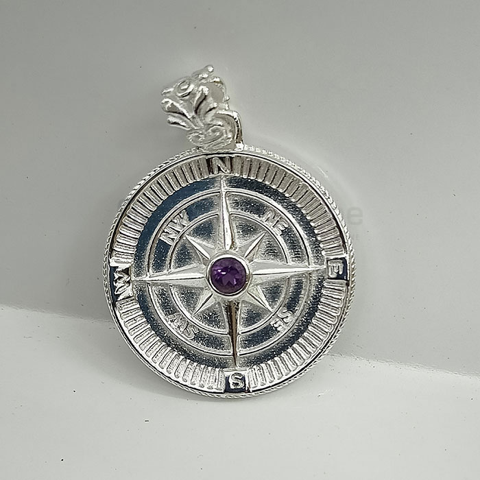 Sterling Silver Compass Pendant In Faceted Gemstone 925NSP25_3