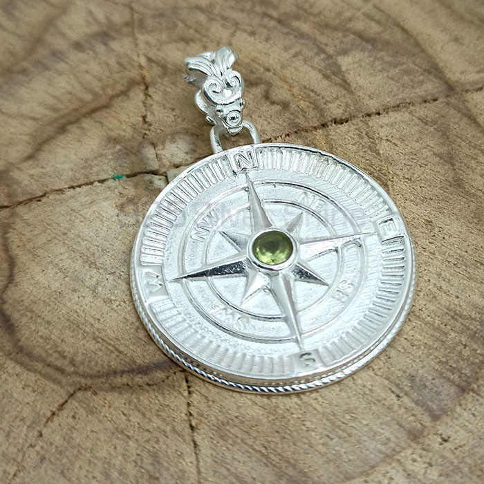 Sterling Silver Compass Pendant In Faceted Gemstone 925NSP25_7