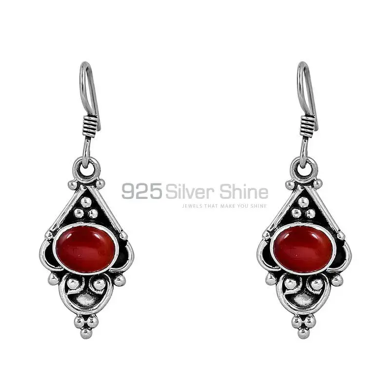 Sterling Silver Earring In Natural Carnelian Gemstone Jewelry 925SE97