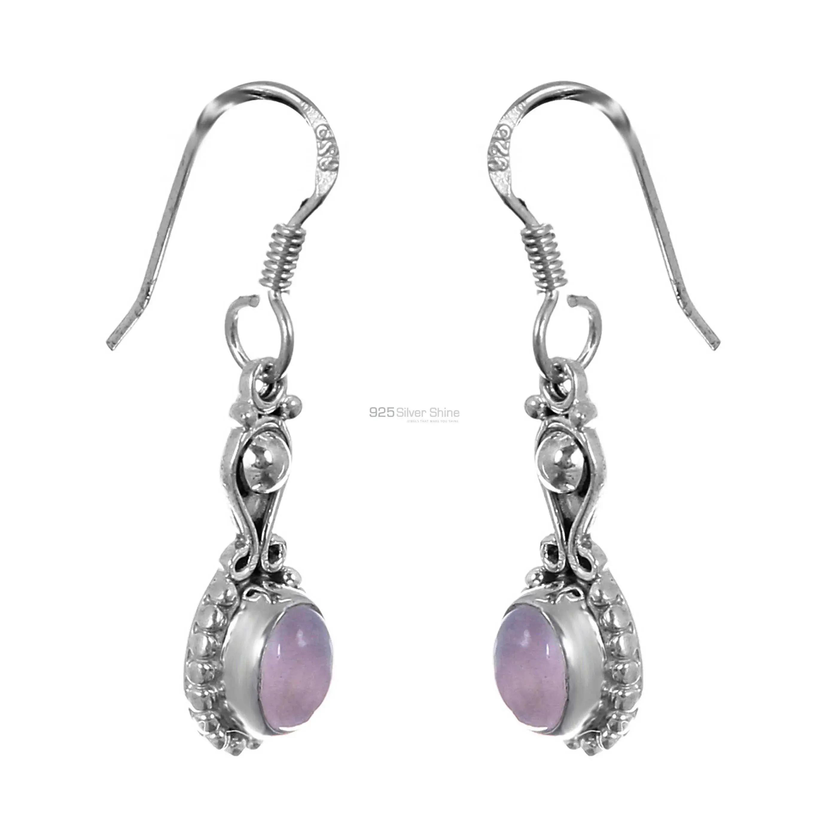 Sterling Silver Earrings In Rose Quartz Gemstone Jewelry 925SE171_1