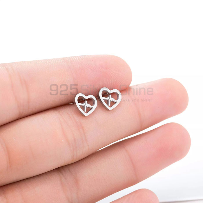 Sterling Silver Heart Beat Stud Earring For Women's HBME315_0