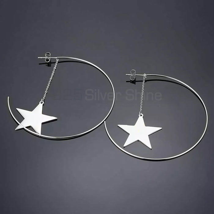 Sterling Silver Hoop Earring With Star Mini Charm STME487