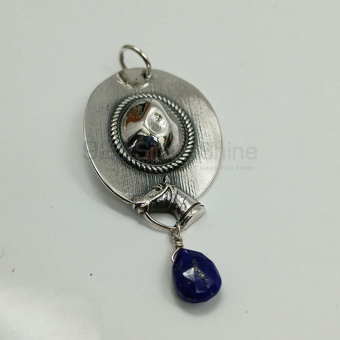 Sterling Silver Horse With Cap Design Pendant In Lapis Drop Beads 925NSP23_3