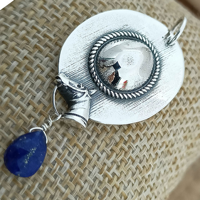 Sterling Silver Horse With Cap Design Pendant In Lapis Drop Beads 925NSP23_5