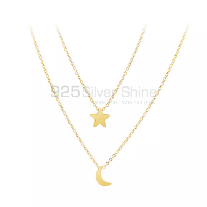 Sterling Silver Star And Moon Charm Necklace For Women's STMN507_0