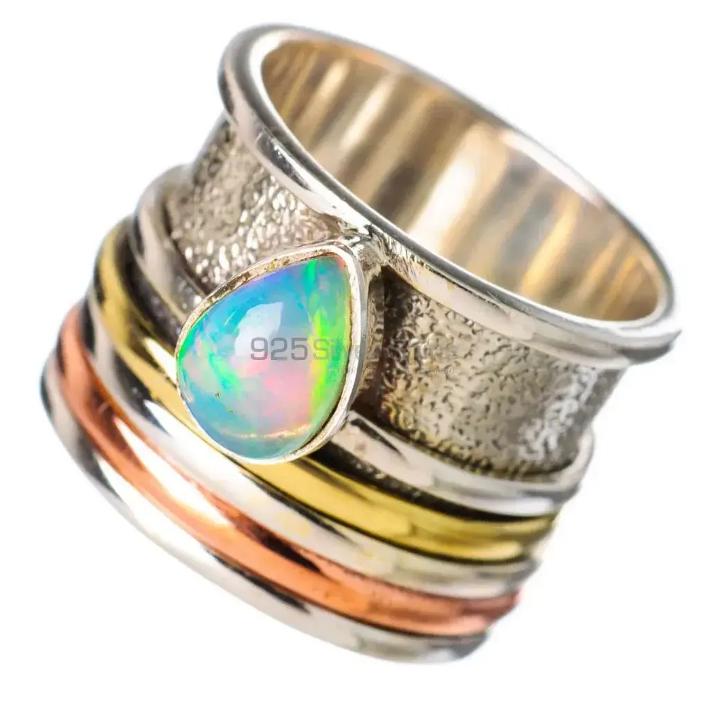 Sterling Silver Three Tone Spinner Rings With Ethiopian Opal Gems Stone Jewelry SMR116