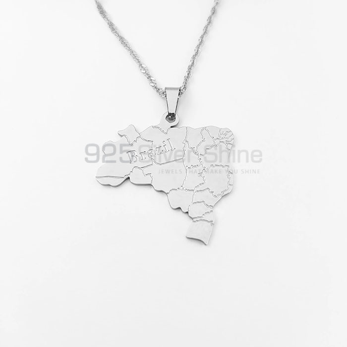 Stunning Brazil Country City Names Map Necklace In Sterling Silver MPMN363