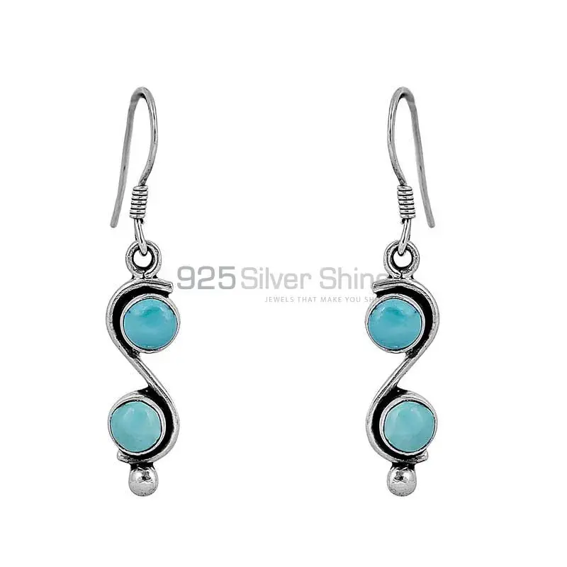 Stunning Genuine Turquoise Gemstone Earring In Sterling Silver Jewelry 925SE66