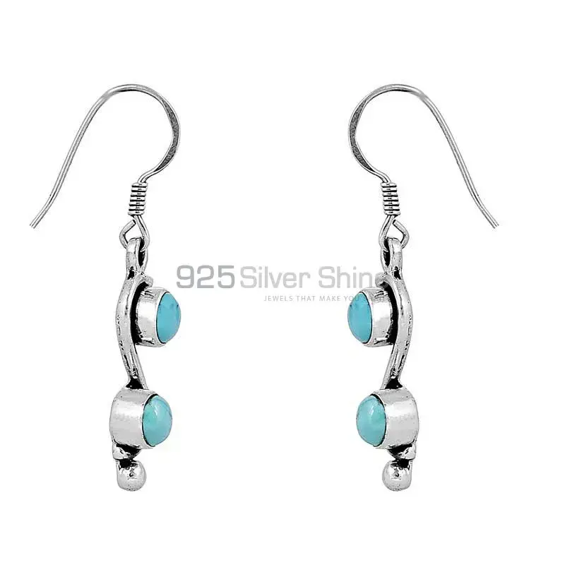Stunning Genuine Turquoise Gemstone Earring In Sterling Silver Jewelry 925SE66_1
