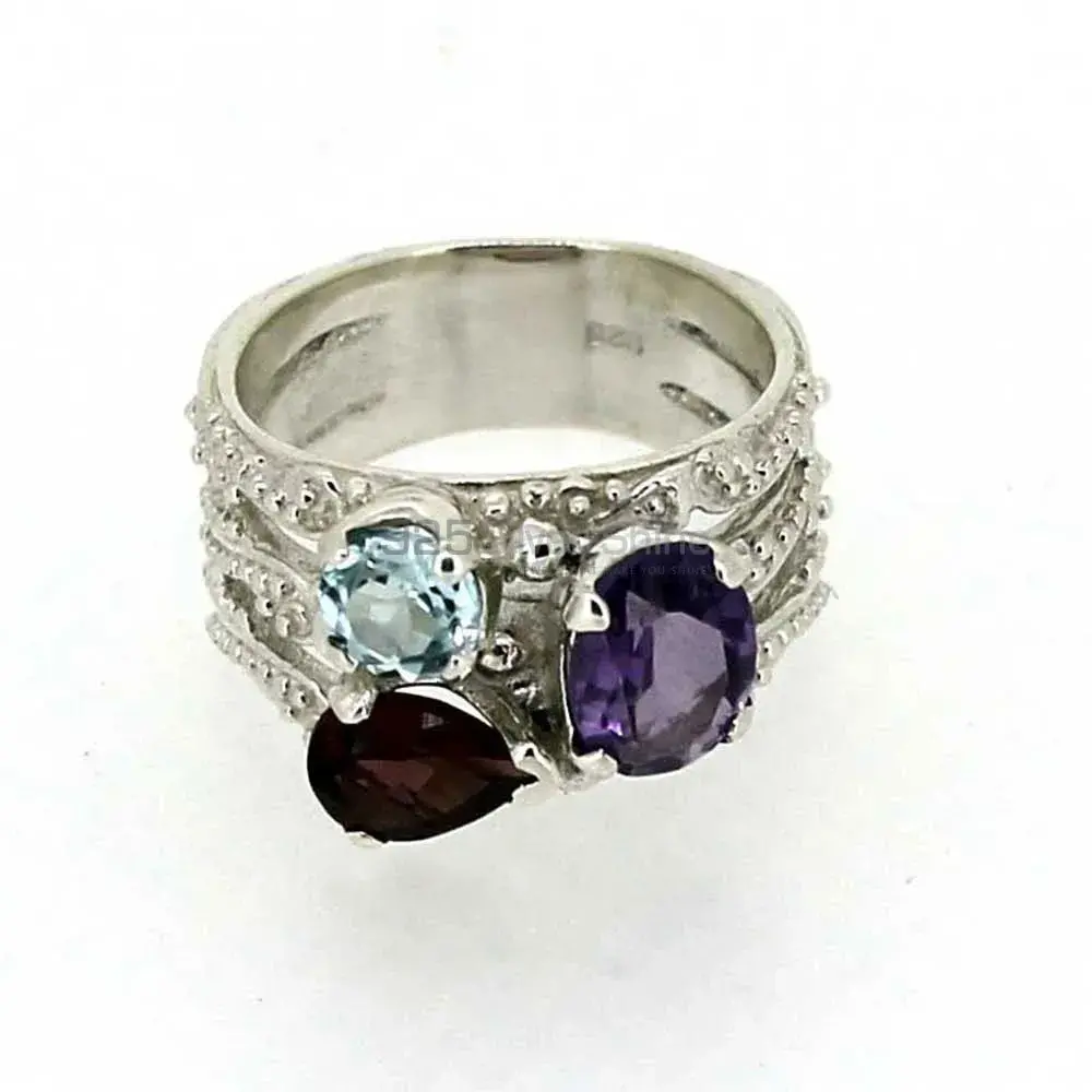 Stunning Multi Stone Gemstone Designer Ring In Sterling Silver 925SR039
