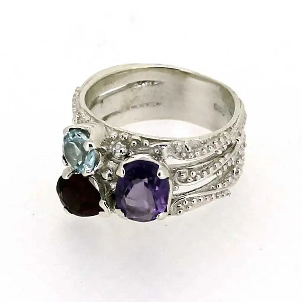 Stunning Multi Stone Gemstone Designer Ring In Sterling Silver 925SR039_0