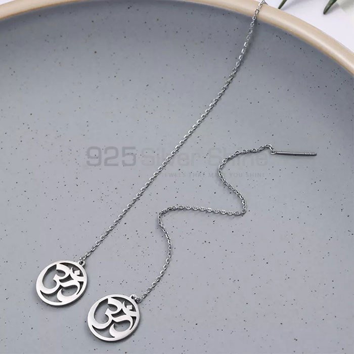 Stunning Om Symbol Stud Chain Earring In Sterling Silver SMME545