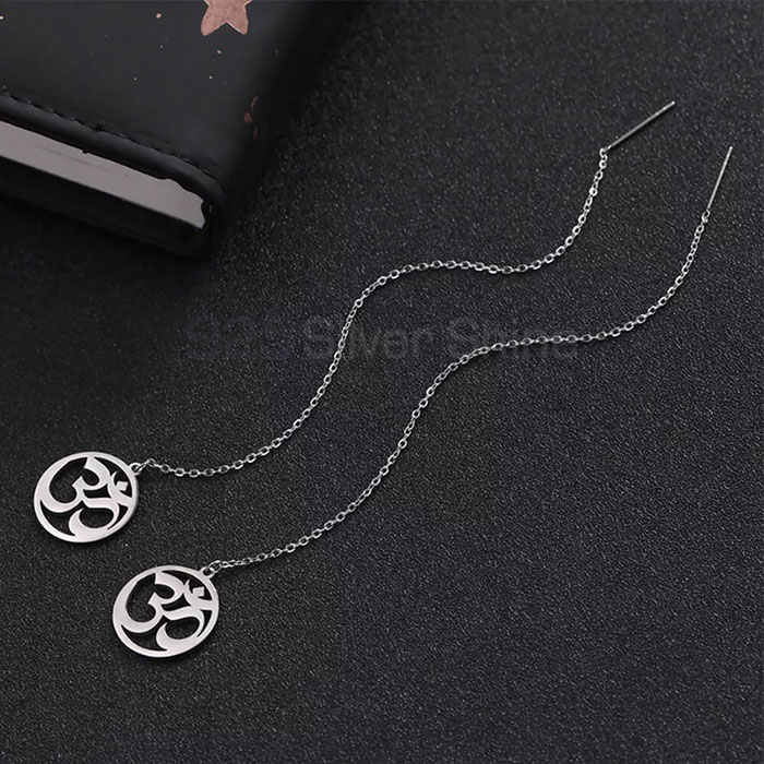 Stunning Om Symbol Stud Chain Earring In Sterling Silver SMME545_1