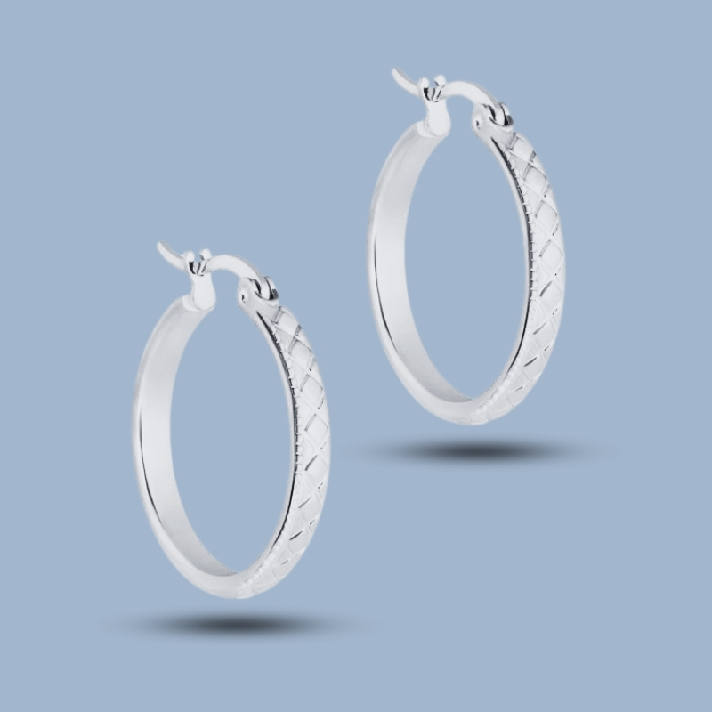 Textured 925 Sterling Silver Endless Thin Hoop Earrings 925She152_0