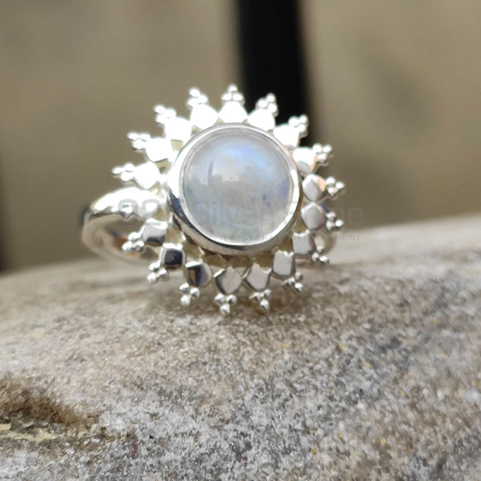 Sun Flower Design Sterling Silver Ring In Rainbow Moonstone SSR66