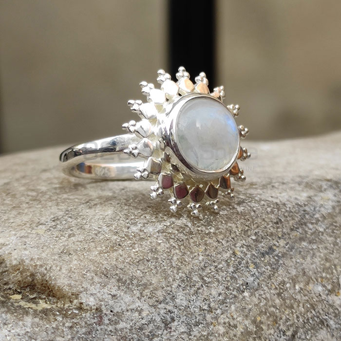 Sun Flower Design Sterling Silver Ring In Rainbow Moonstone SSR66_0