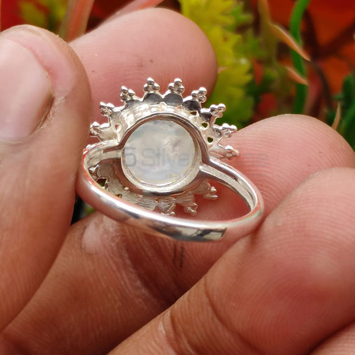 Sun Flower Design Sterling Silver Ring In Rainbow Moonstone SSR66_3