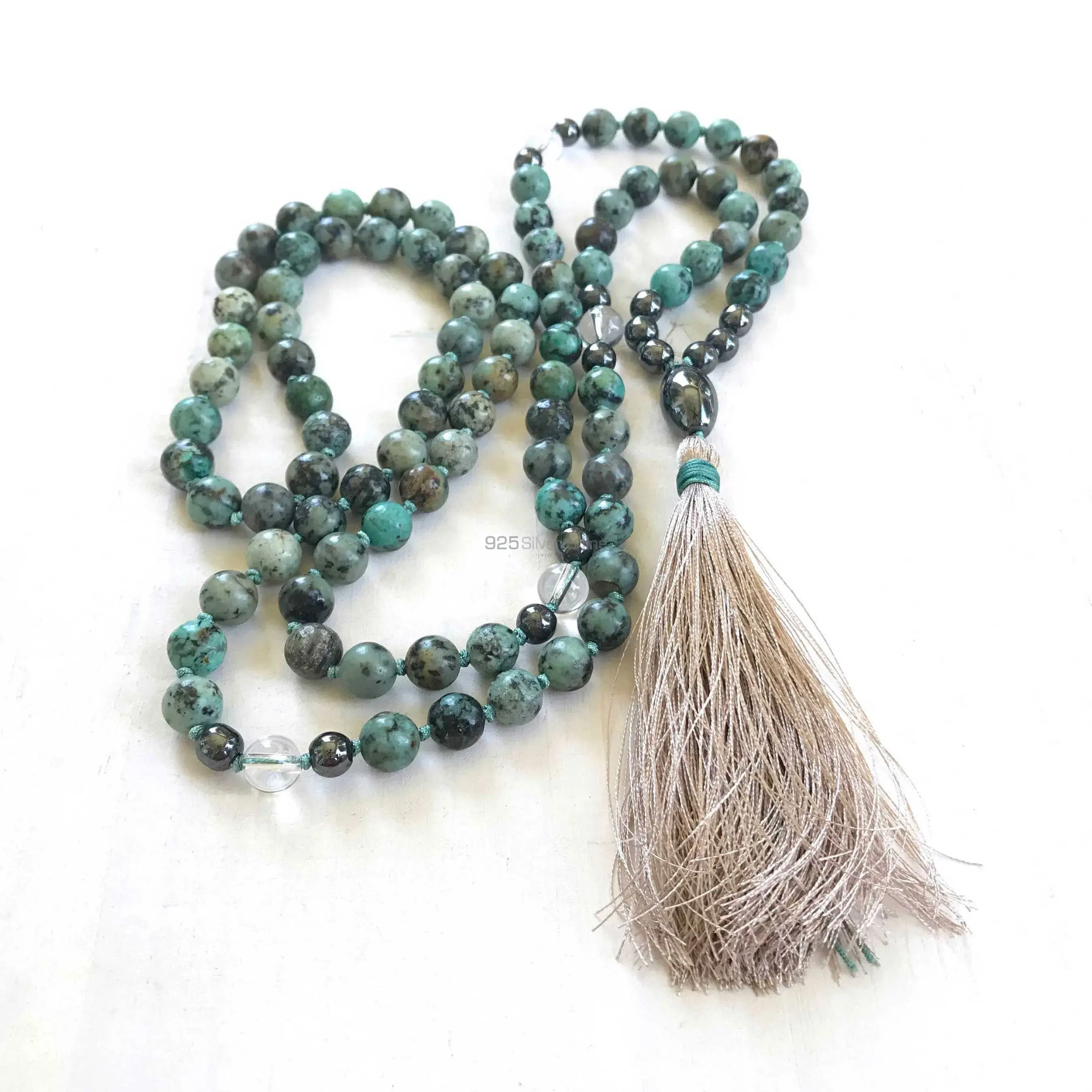 Tassel Mala African Turquoise Gemstone Beads Necklace 925MBC133_0