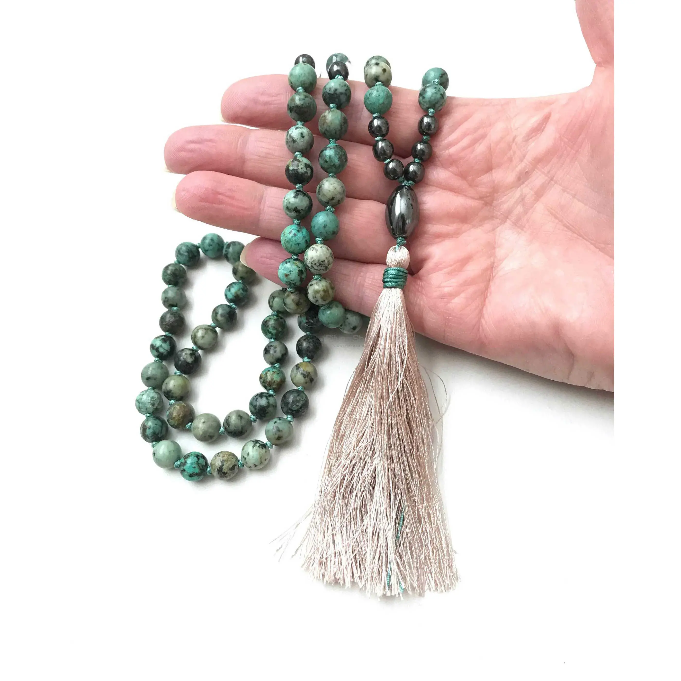 Tassel Mala African Turquoise Gemstone Beads Necklace 925MBC133_1