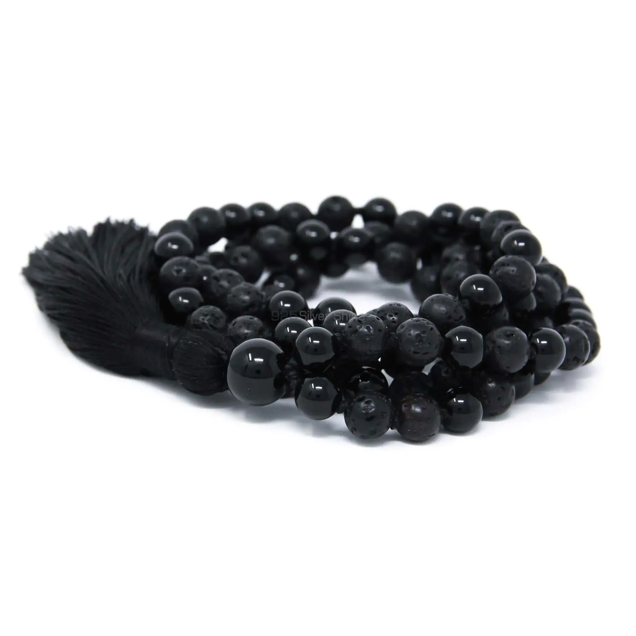 Tassel Mala Black Onyx-Lava Yoga Beaded Necklace 925MBC114_0