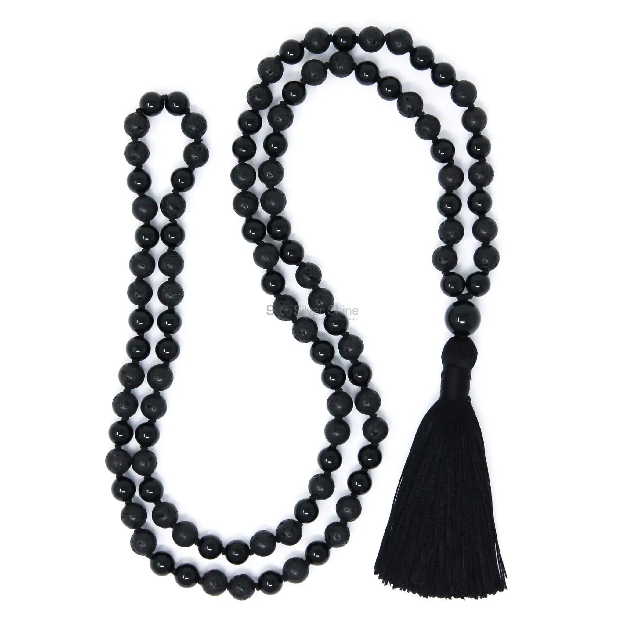 Tassel Mala Black Onyx-Lava Yoga Beaded Necklace 925MBC114_2