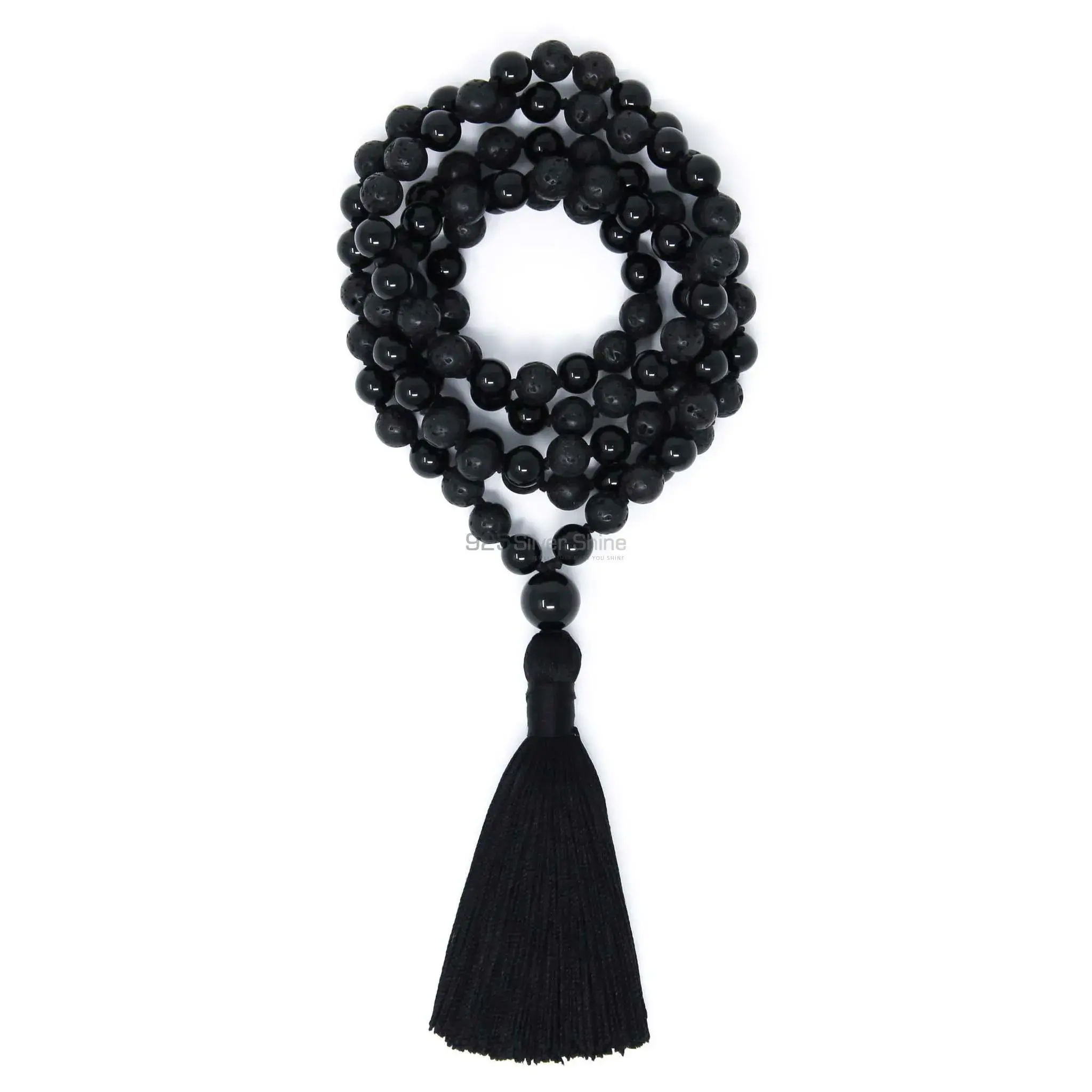 Tassel Mala Black Onyx-Lava Yoga Beaded Necklace 925MBC114_3