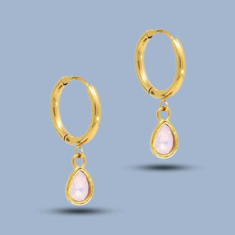 Teardrop Opal Gemstone Charm Huggie 925 Sterling Silver Helix Earring Hoop 925She130