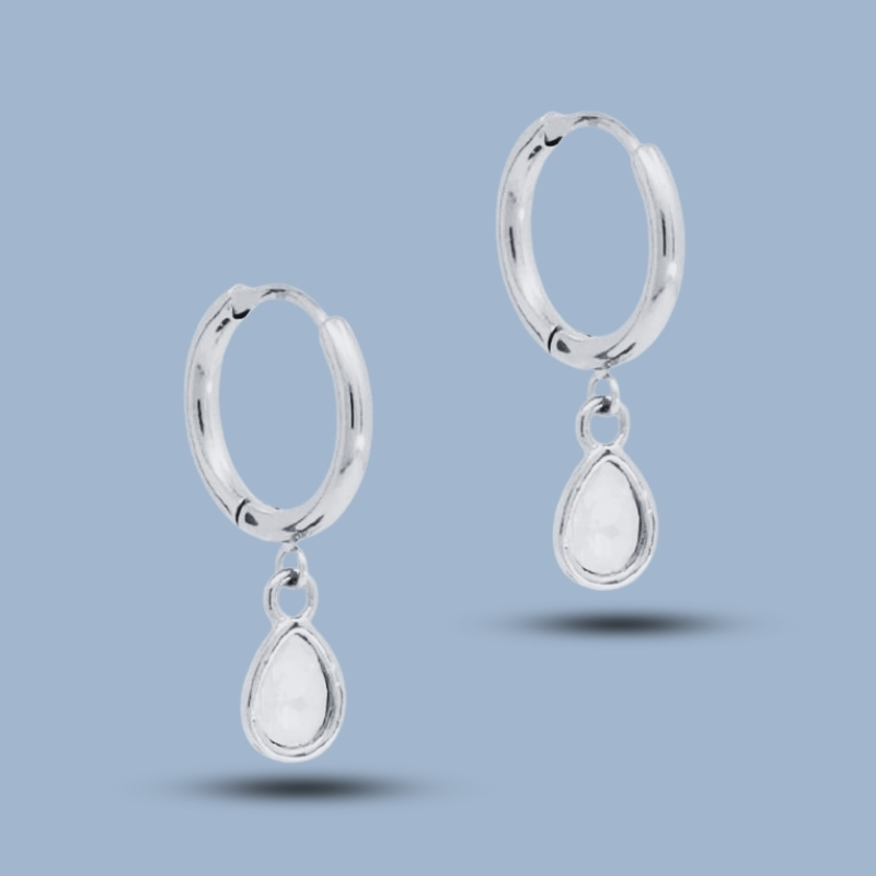 Teardrop Opal Gemstone Charm Huggie 925 Sterling Silver Helix Earring Hoop 925She130_0