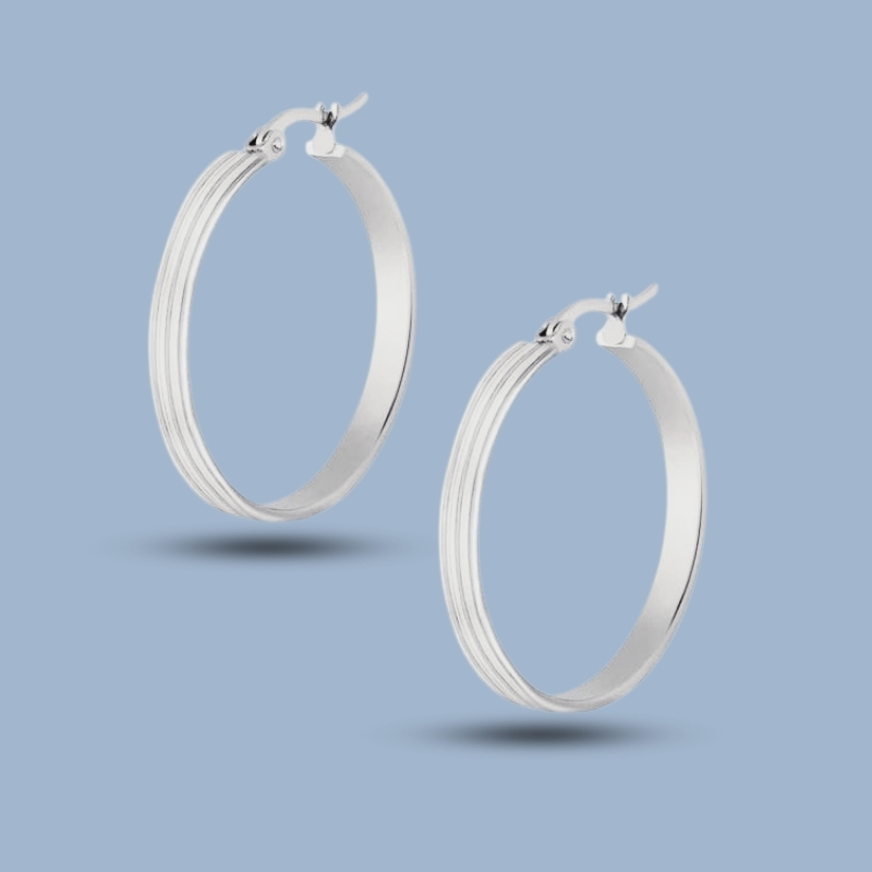 Textured 925 Sterling Silver Sleeper Tapered Hoops Earring 925She177_0