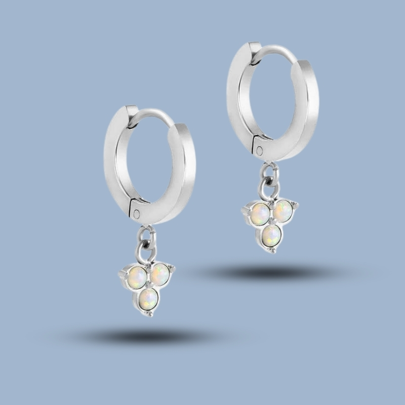 Three Dot Opal Gemstone 925 Sterling Silver Titanium Hinge Hoop Earring 925She189_0