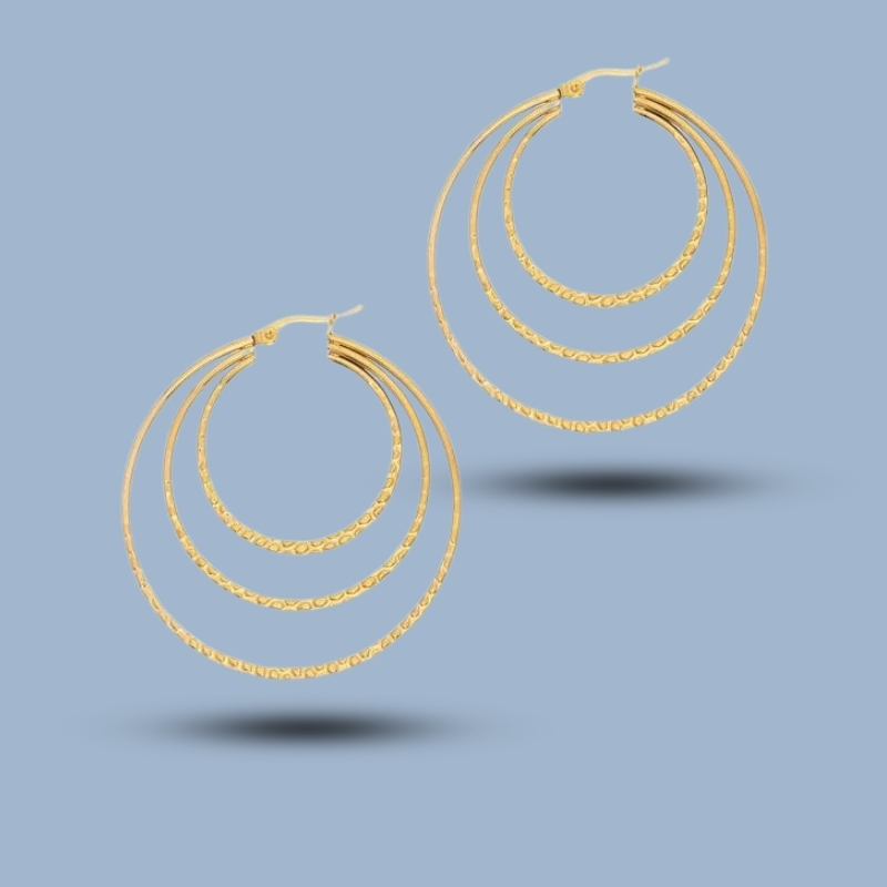 Three Layered 925 Sterling Silver French Lock Hoop Earrings 925She262