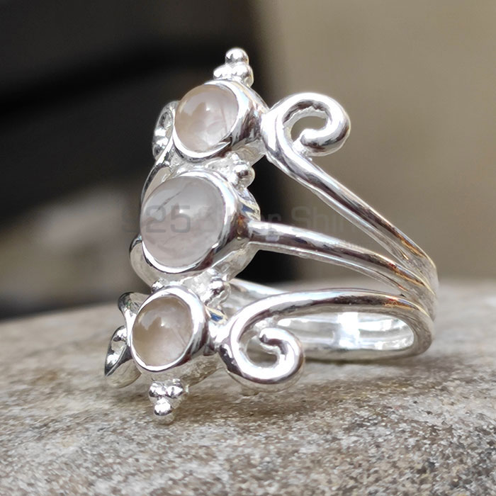 Three Stone Sterling Silver Ring In Rose Quartz Gemstone SSR54_0