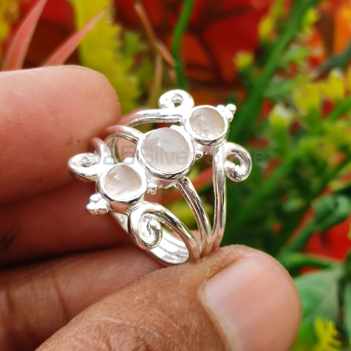 Three Stone Sterling Silver Ring In Rose Quartz Gemstone SSR54_3