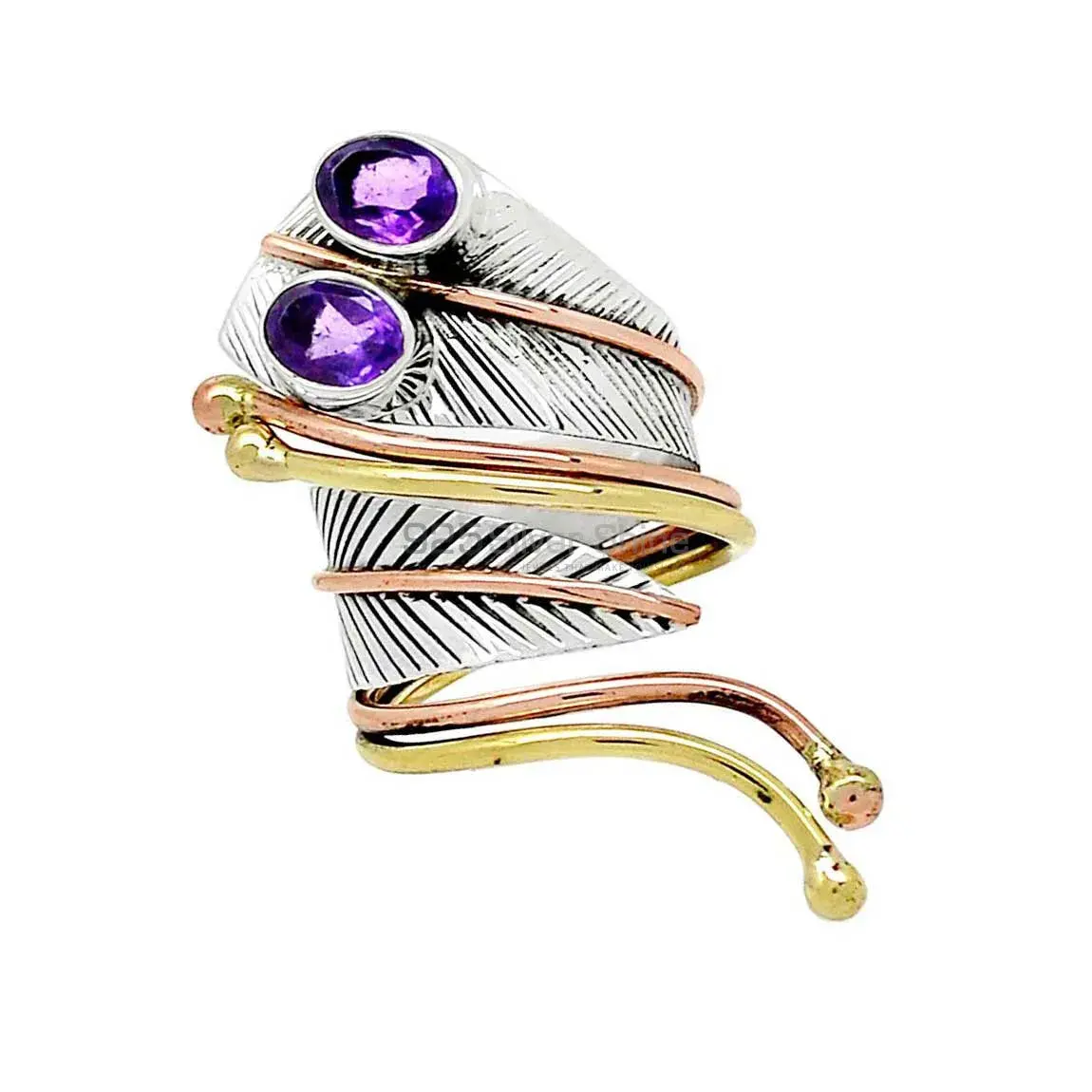 Three Stone Amethys Sterling Silver Rings 925SR2362_1