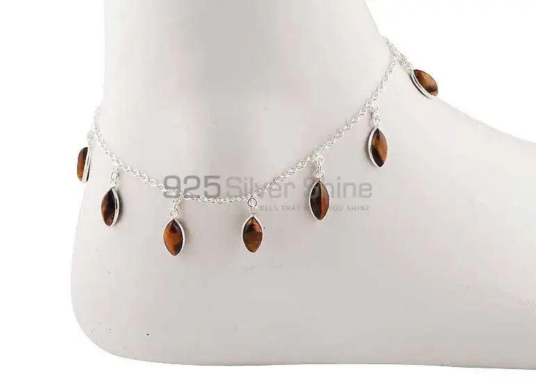 Tiger's Eye Gemstone Anklet In 925 Silver Jewelry