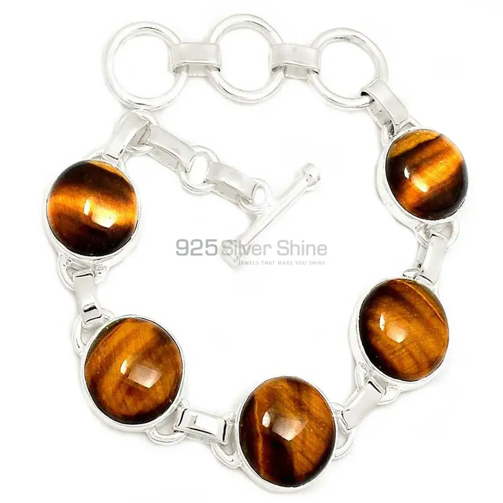 Tiger's Eye Gemstone Bracelets In 925 Fine Silver Jewelry 925SB305-1