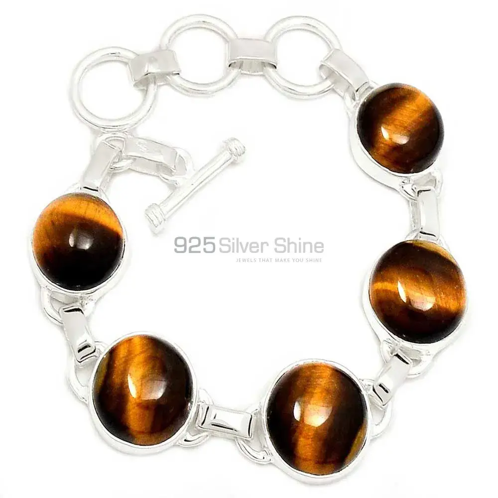 Tiger's Eye Gemstone Bracelets In 925 Fine Silver Jewelry 925SB305-1_0