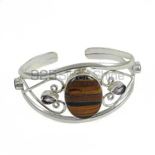 Tiger's Eye Gemstone Cuff Bangle In Sterling Silver Jewelry 925SSB274