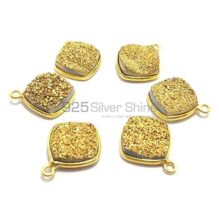 Titanium Druzy Square Gemstone Single Bail Bezel Sterling Silver Gold Vermeil Gemstone Connector 925GC210