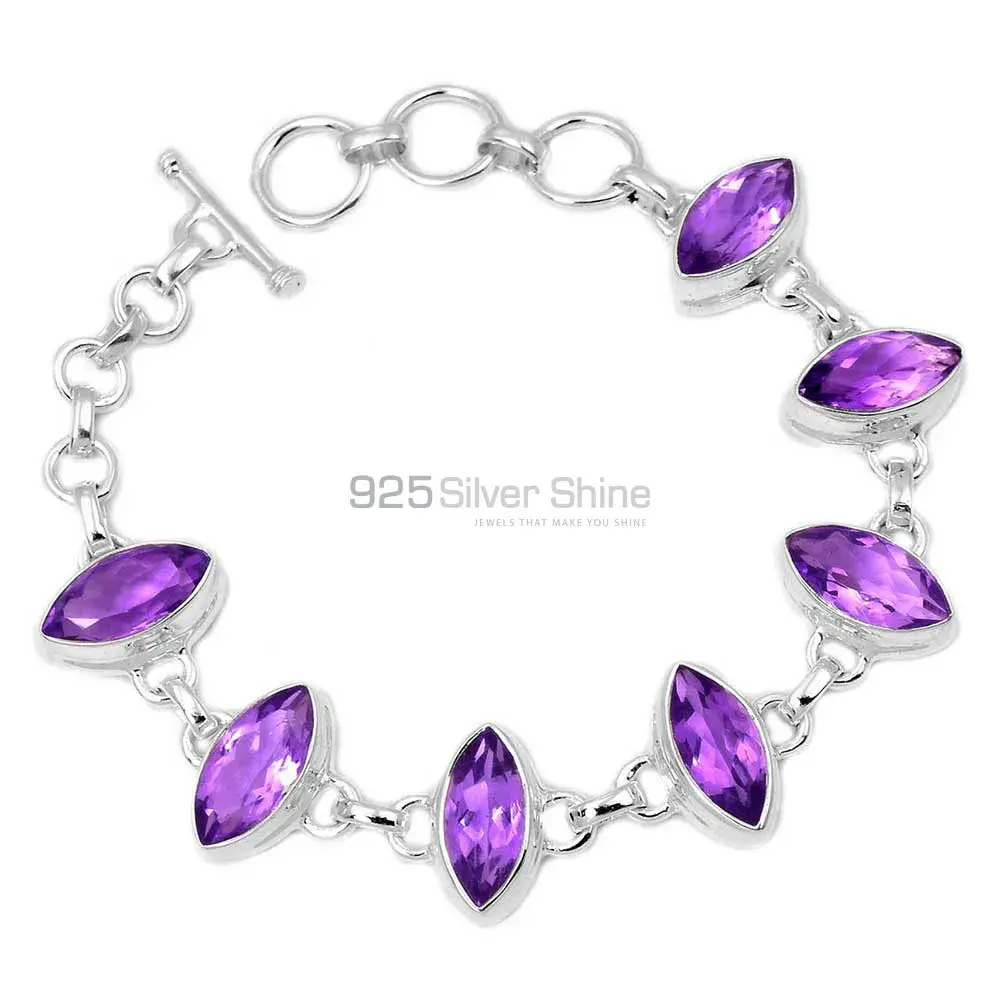 925 Fine Silver Bracelets In Amethyst Gemstone Jewelry 925SB259-1_0