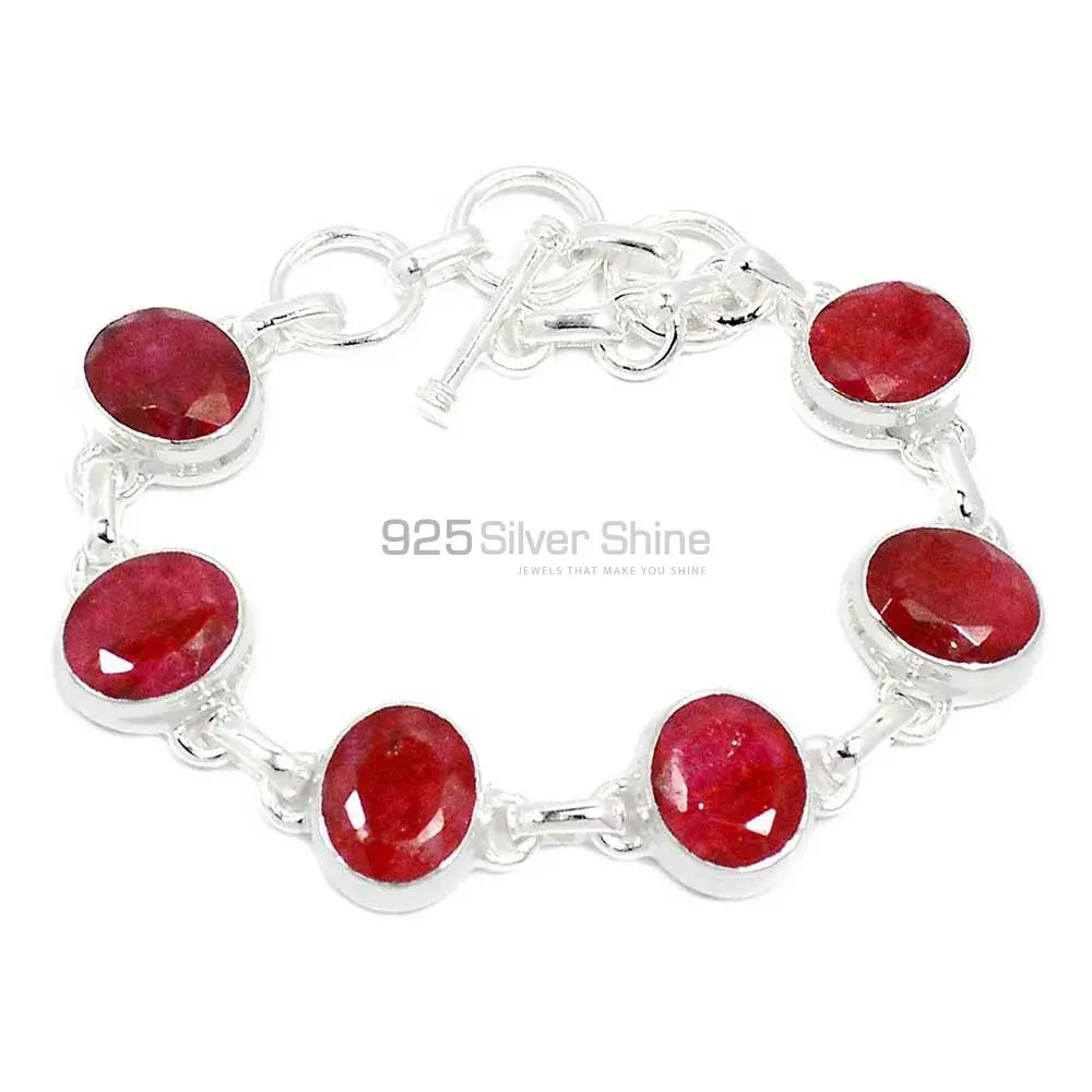 Top Quality 925 Solid Silver Bracelets Exporters In Dyed Ruby Gemstone Jewelry 925SB293-2